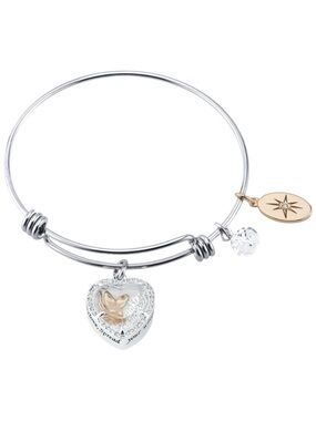 Believe by Brilliance Stainless Steel Daughter Butterfly Heart Shaker Bangle